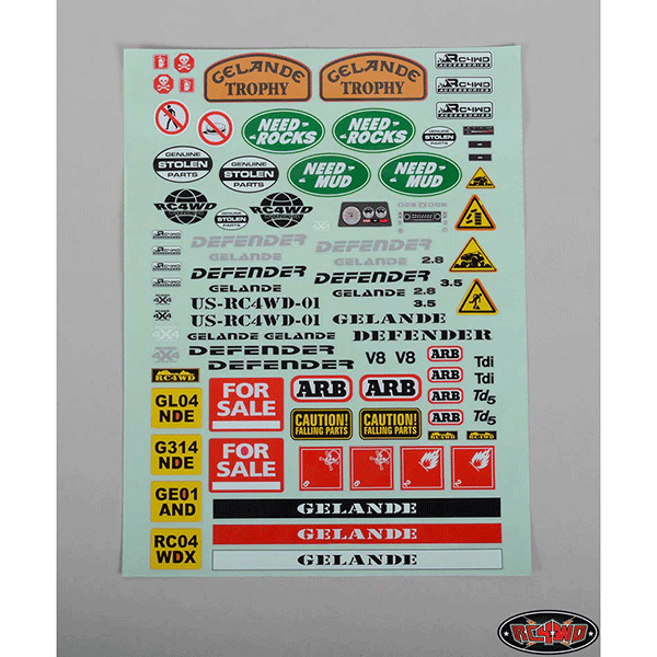 RC4WD Gelande 2 Decal Sheet for Land Rover Defender D90 Hard Plastic Body Kit