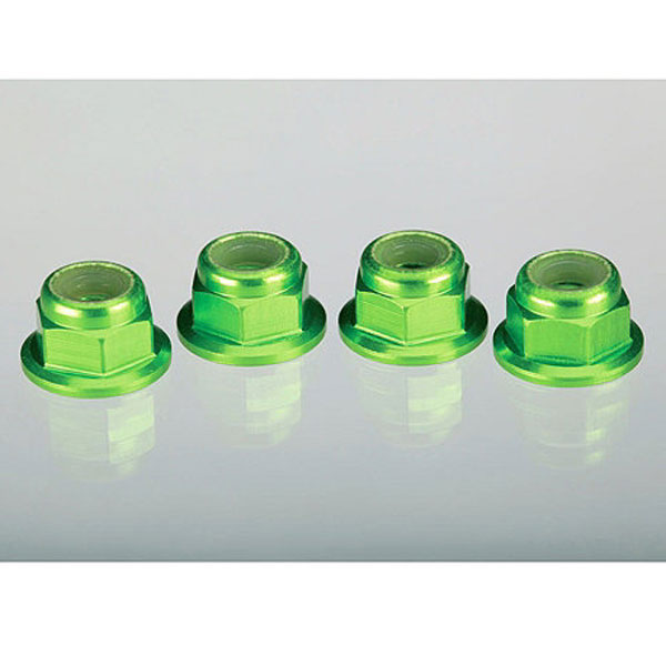 Traxxas 4mm Aluminum Flanged Serrated Nuts (Green)