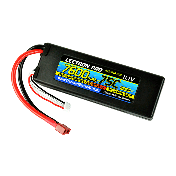 Common Sense RC Lectron Pro 11.1V 7600mAh 75C Hard Case Lipo Battery with Deans-type Connector